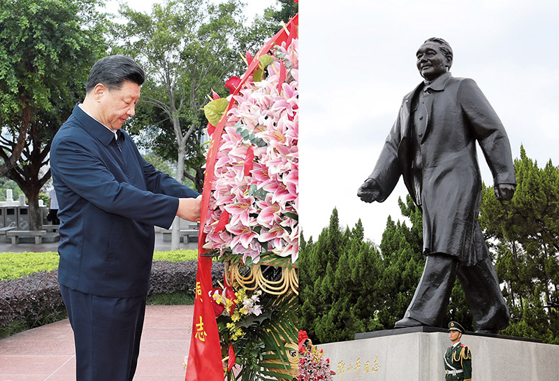 2020年10月14日，習(xí)近平總書(shū)記向深圳蓮花山公園鄧小平同志銅像敬獻(xiàn)花籃。